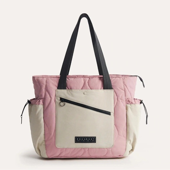 Bodum Handbags - BRAND NEW Bagsmart Zora Puffy Tote (20L) – Laptop/Travel/Gym – Rose Pink & Beige
